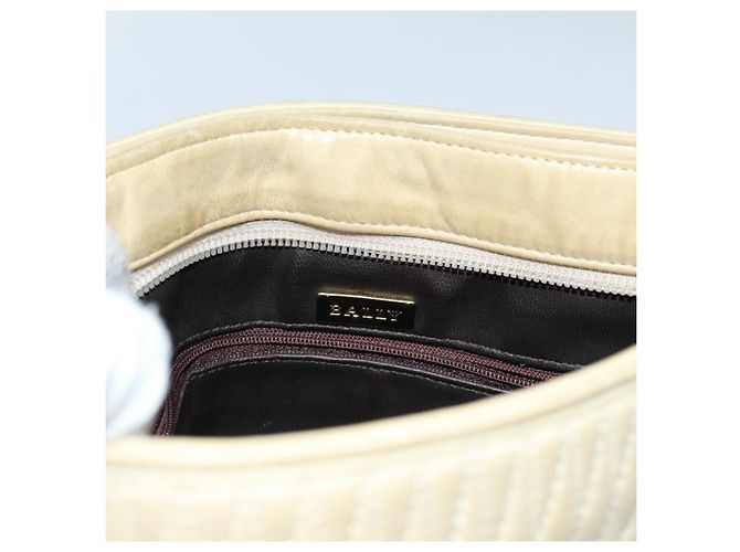 Bolsa de ombro com corrente acolchoada BALLY Couro Bege Auth ac2905 - vista 17