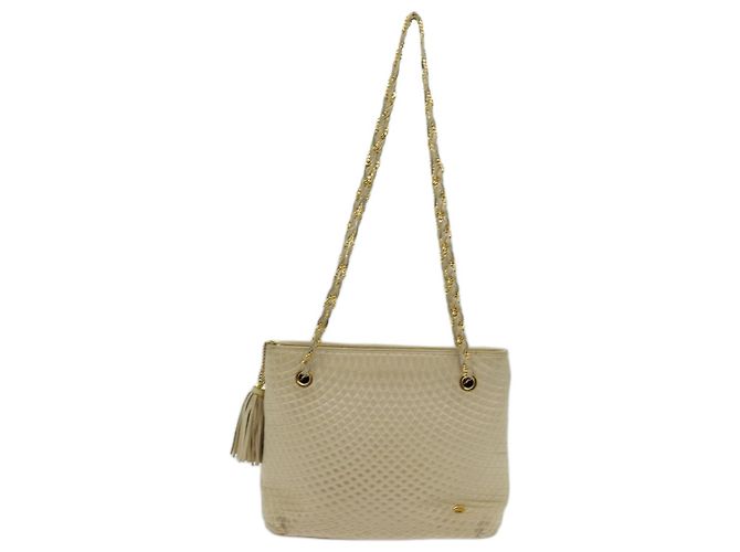 Bolsa de ombro com corrente acolchoada BALLY Couro Bege Auth ac2905 - vista 2