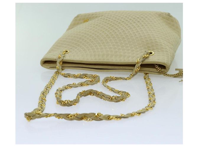 Bolsa de ombro com corrente acolchoada BALLY Couro Bege Auth ac2905 - vista 8