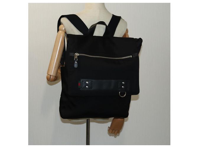 GUCCI Web Sherry Line Rucksack Nylon Schwarz Grün Rot 246407 Auth bs13331 - Ansicht 25