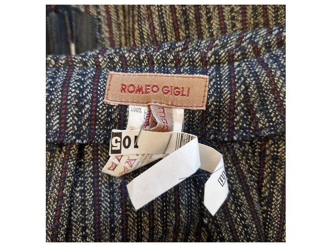 Falda larga Romeo Gigli de lana con rayas gris azul burdeos - vista 7