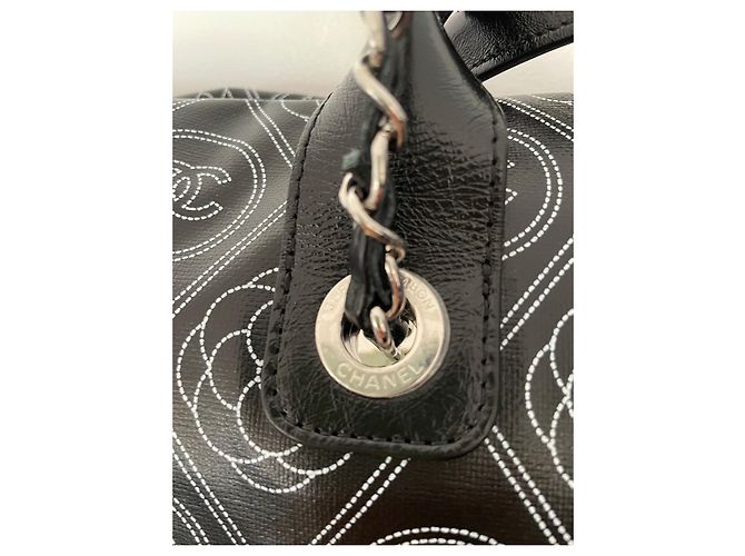 Chanel Deauville Maxi Handtasche Schwarz Monogramm Leder Stoff - Ansicht 3