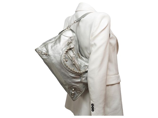 Sac BALENCIAGA City en Cuir Argent - 101849 - vue 12