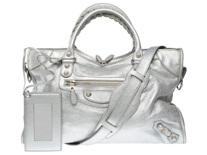 Sac BALENCIAGA City en Cuir Argent - 101849 - vue 2