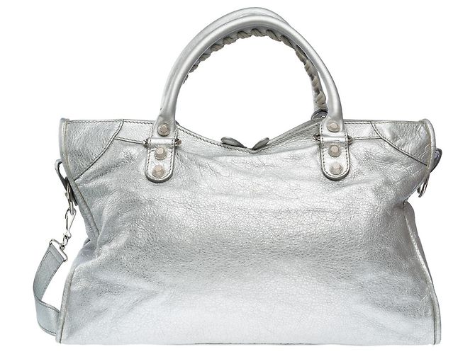 Sac BALENCIAGA City en Cuir Argent - 101849 - vue 3