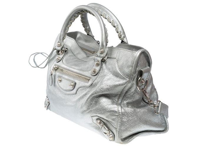 Sac BALENCIAGA City en Cuir Argent - 101849 - vue 4