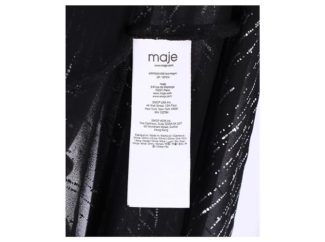 Maje Route gerafftes Midikleid aus metallischem Georgette in schwarzem Polyester - Ansicht 10
