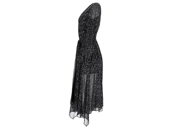 Maje Route gerafftes Midikleid aus metallischem Georgette in schwarzem Polyester - Ansicht 2
