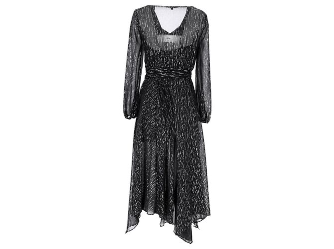 Maje Route gerafftes Midikleid aus metallischem Georgette in schwarzem Polyester - Ansicht 3