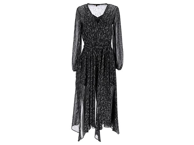 Maje Route gerafftes Midikleid aus metallischem Georgette in schwarzem Polyester - Ansicht 6