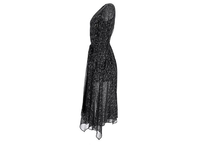 Maje Route gerafftes Midikleid aus metallischem Georgette in schwarzem Polyester - Ansicht 7
