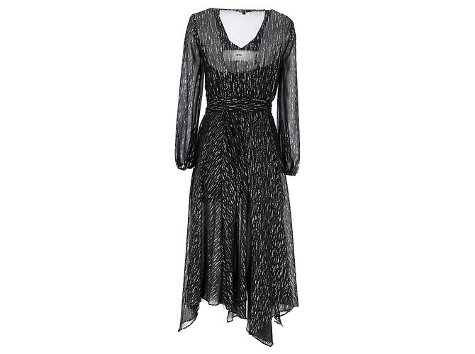 Maje Route gerafftes Midikleid aus metallischem Georgette in schwarzem Polyester - Ansicht 8
