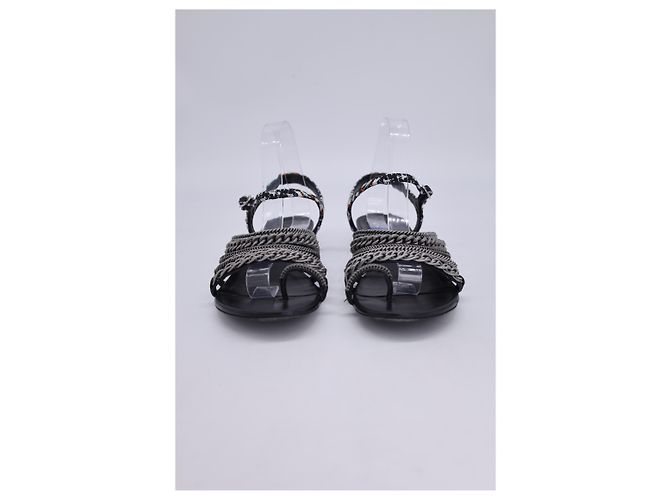 Timeless Chanel 2015 Sandali con maglie a catena in tweed in pelle nera Nero - vista 10