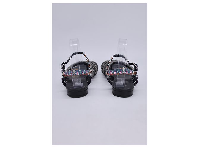 Timeless Chanel 2015 Sandali con maglie a catena in tweed in pelle nera Nero - vista 11