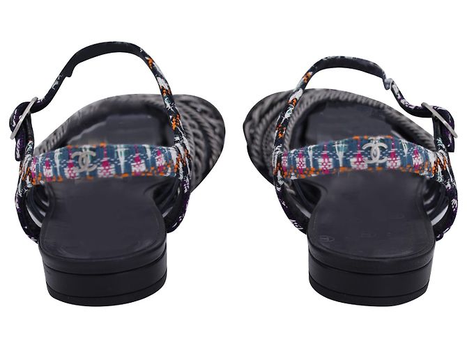 Timeless Chanel 2015 Sandali con maglie a catena in tweed in pelle nera Nero - vista 3