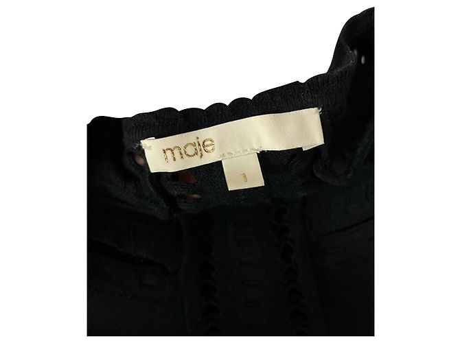 Vestido Maje Perforado de Lana Negra Negro - vista 3