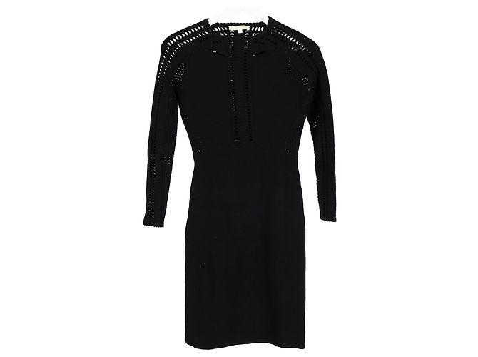Vestido Maje Perforado de Lana Negra Negro - vista 4