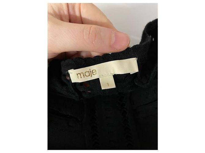 Vestido Maje Perforado de Lana Negra Negro - vista 6
