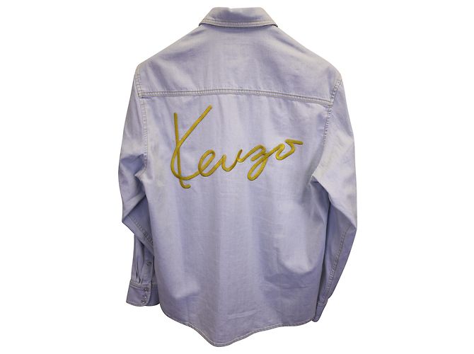 Camicia in denim con ricamo logo Kenzo in cotone azzurro Blu Blu chiaro - vista 3
