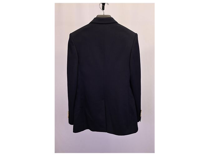 Céline Blazer Celine con petto foderato in lana blu navy - vista 5