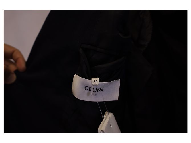 Céline Blazer Celine con petto foderato in lana blu navy - vista 6