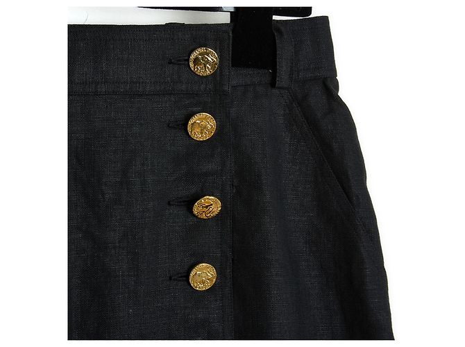 Falda envolvente de lino negro Chanel de los años 90 FR40/42 US10/12 - vista 2