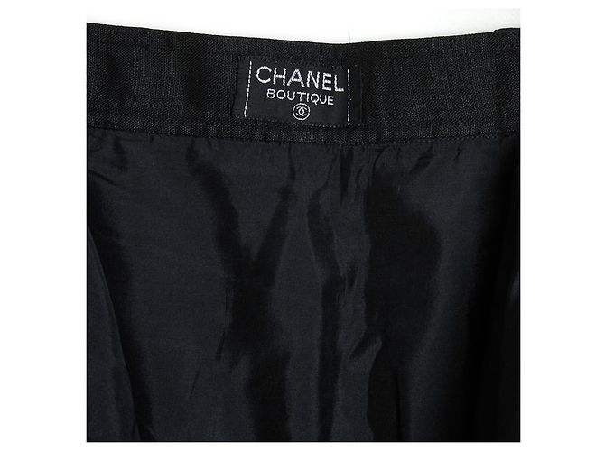 Falda envolvente de lino negro Chanel de los años 90 FR40/42 US10/12 - vista 3