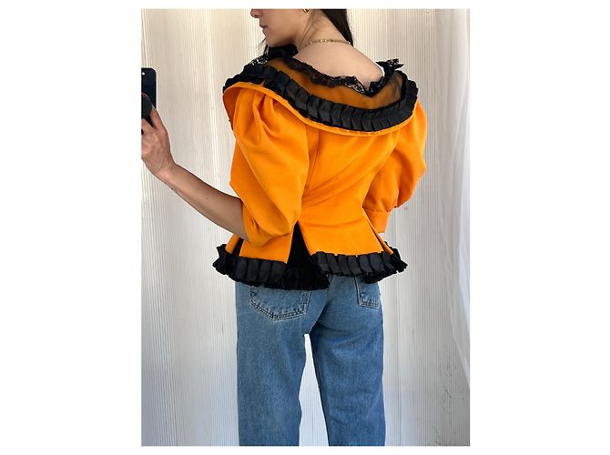Yves Saint Laurent VENDIMIA 1980s top de noche francés Negro - vista 5