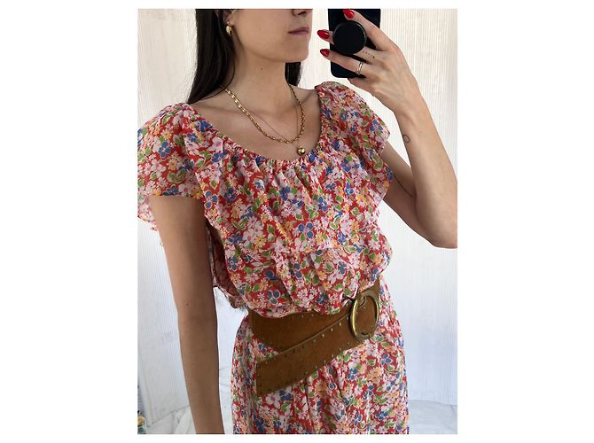 Vanessa Bruno Athe VENDIMIA 1970vestido floral de gasa transparente Naranja - vista 3