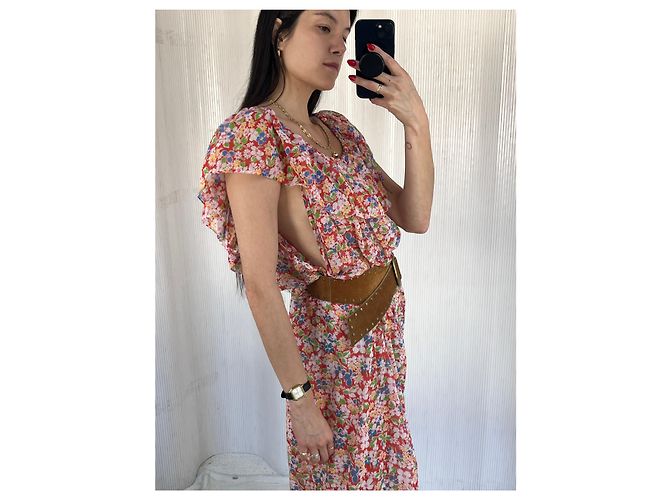 Vanessa Bruno Athe VENDIMIA 1970vestido floral de gasa transparente Naranja - vista 4