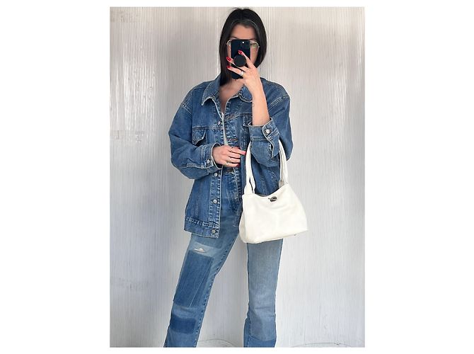 Off White Weiße Ledertasche mit Knebelverschluss Silber - Ansicht 2