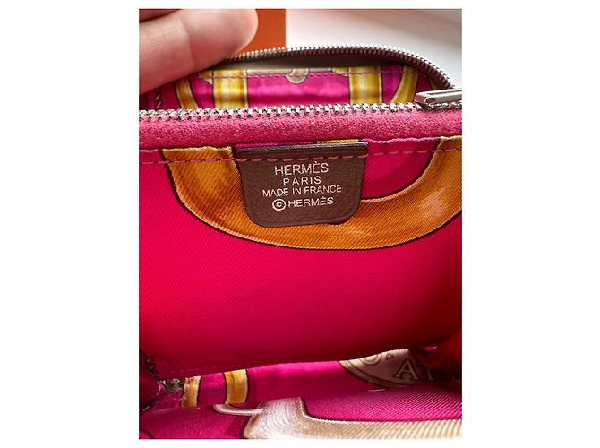 Silk In Hermès Brieftasche Seide in Grau Hellbraun Silber Hardware - Ansicht 7