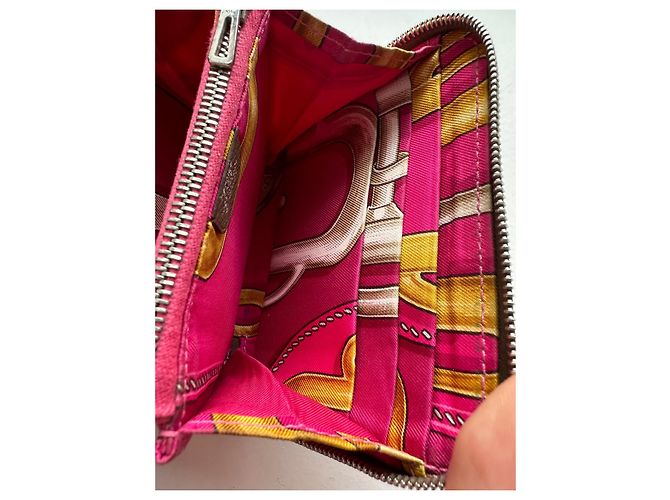 Silk In Hermès Brieftasche Seide in Grau Hellbraun Silber Hardware - Ansicht 8