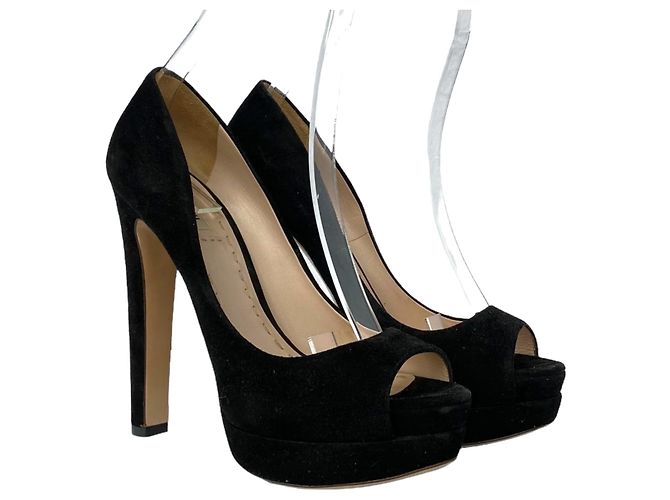 Décolleté Miu Miu con plateau e punta aperta in camoscio nero 39 - vista 3
