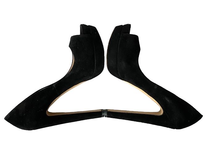 Décolleté Miu Miu con plateau e punta aperta in camoscio nero 39 - vista 5