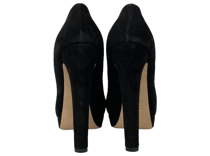 Décolleté Miu Miu con plateau e punta aperta in camoscio nero 39 - vista 7