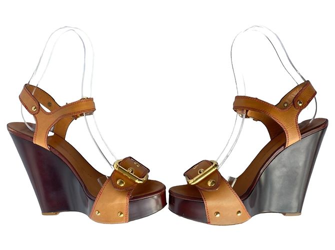 Sandali con zeppa Giuseppe Zanotti in pelle marrone e legno - vista 12