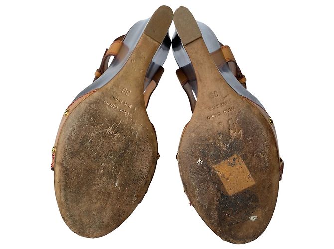 Sandali con zeppa Giuseppe Zanotti in pelle marrone e legno - vista 13