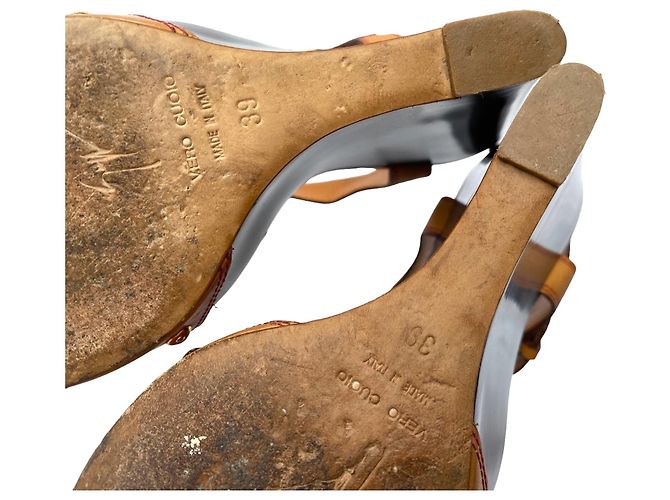 Sandali con zeppa Giuseppe Zanotti in pelle marrone e legno - vista 14