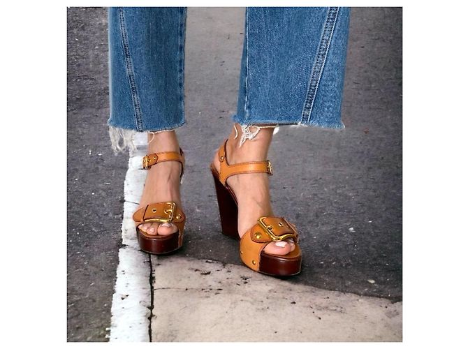Sandali con zeppa Giuseppe Zanotti in pelle marrone e legno - vista 2