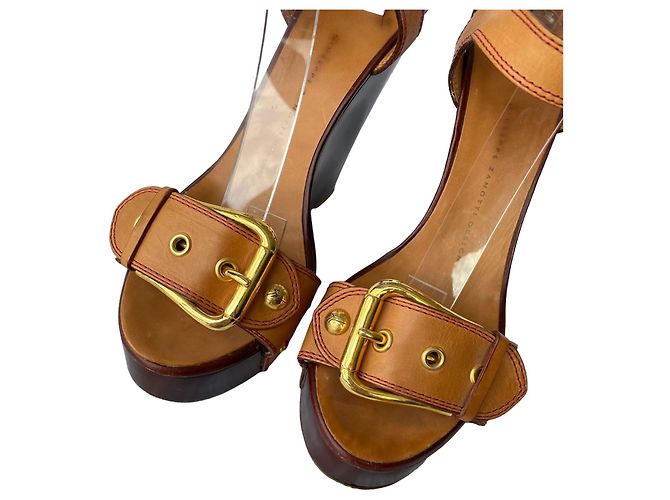 Sandali con zeppa Giuseppe Zanotti in pelle marrone e legno - vista 7