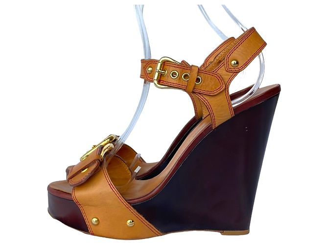 Sandali con zeppa Giuseppe Zanotti in pelle marrone e legno - vista 8