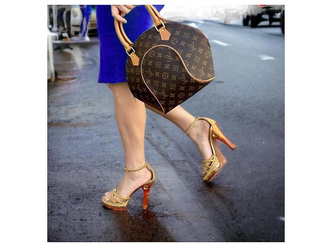 Sandali con plateau Cleo/Pompeii Louis Vuitton Camoscio Giallo - vista 3