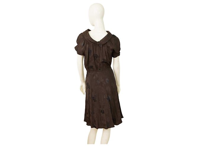 Dsquared2 Braunes Devore Seidenkleid mit Blattmuster und Logo - Ansicht 2