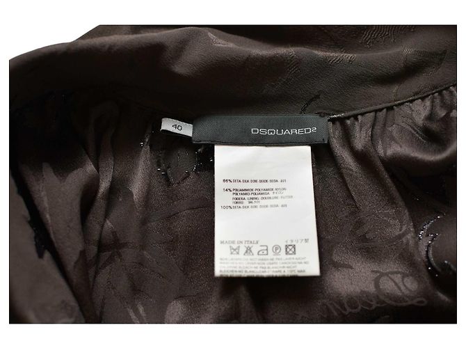 Dsquared2 Braunes Devore Seidenkleid mit Blattmuster und Logo - Ansicht 3