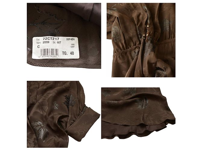 Dsquared2 Braunes Devore Seidenkleid mit Blattmuster und Logo - Ansicht 4