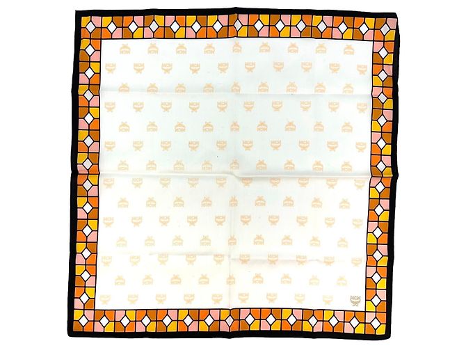 MCM Bandana Tuch Damen Schal Baumwolle Orange Apricot Peach Weiß Logo Print - Ansicht 5