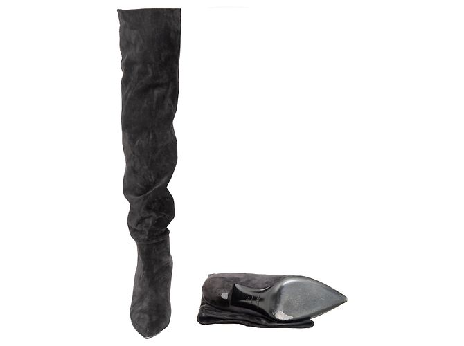 Saint Laurent Ära 85 Overknee-Wildlederstiefeln  Schwarz - Ansicht 7