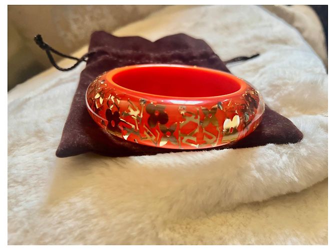 Bracciale Louis Vuitton Arancione Acrilico Monogramma Oro - vista 5
