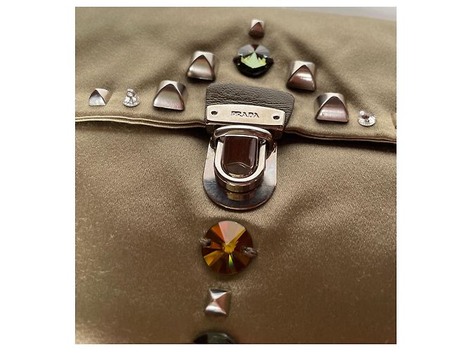 Borsa Prada in raso con borchie taupe - vista 13